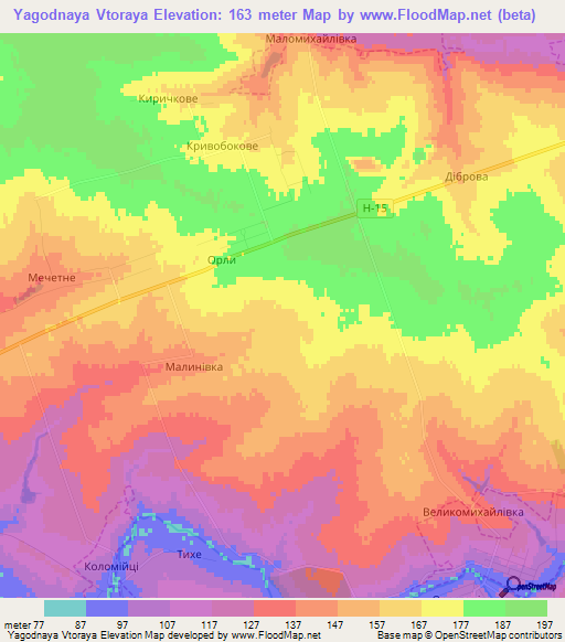 Yagodnaya Vtoraya,Ukraine Elevation Map