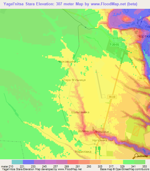 Yagel'nitsa Stara,Ukraine Elevation Map