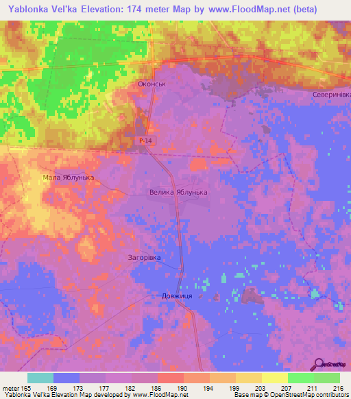 Yablonka Vel'ka,Ukraine Elevation Map