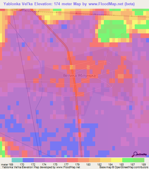 Yablonka Vel'ka,Ukraine Elevation Map