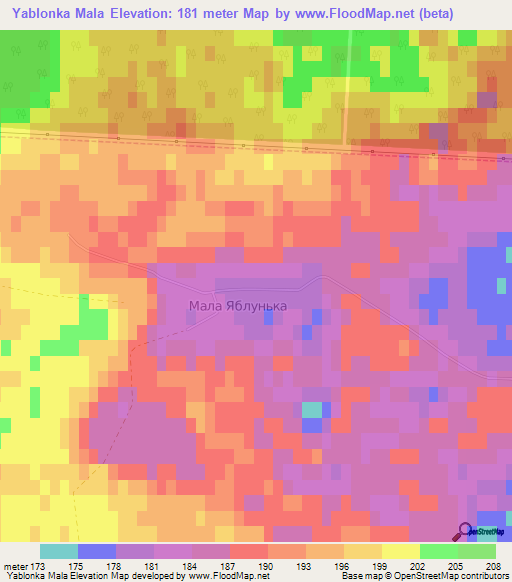 Yablonka Mala,Ukraine Elevation Map