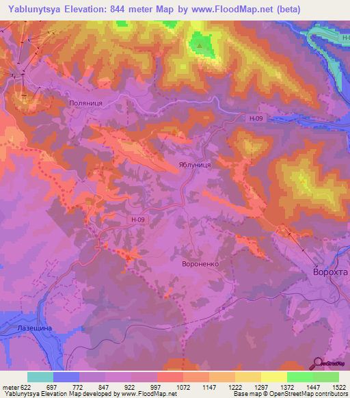 Yablunytsya,Ukraine Elevation Map