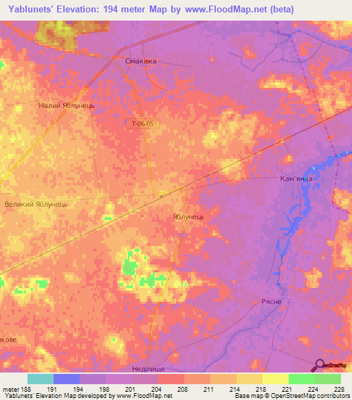 Yablunets',Ukraine Elevation Map