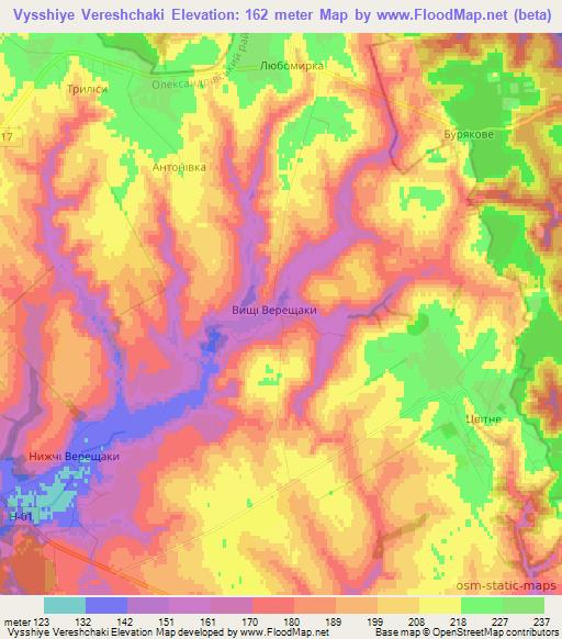 Vysshiye Vereshchaki,Ukraine Elevation Map