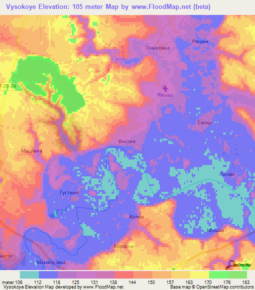 Vysokoye,Ukraine Elevation Map
