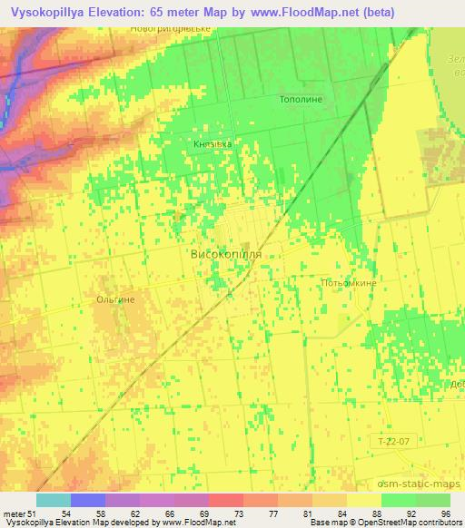 Vysokopillya,Ukraine Elevation Map