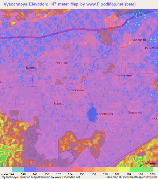 Vysochnoye,Ukraine Elevation Map