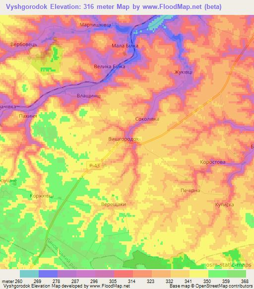 Vyshgorodok,Ukraine Elevation Map