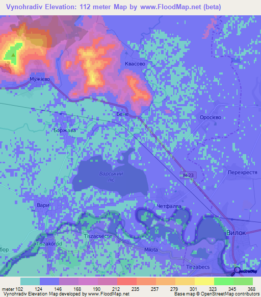 Vynohradiv,Ukraine Elevation Map