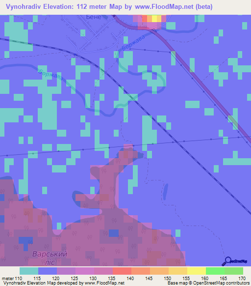Vynohradiv,Ukraine Elevation Map