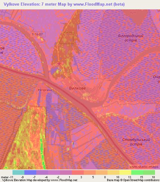 Vylkove,Ukraine Elevation Map