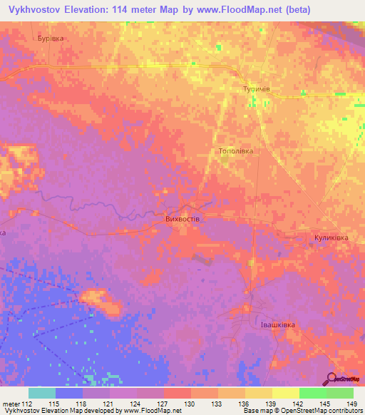 Vykhvostov,Ukraine Elevation Map
