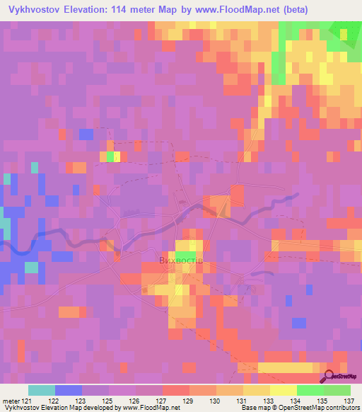 Vykhvostov,Ukraine Elevation Map