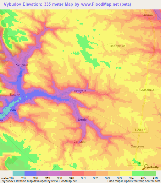 Vybudov,Ukraine Elevation Map