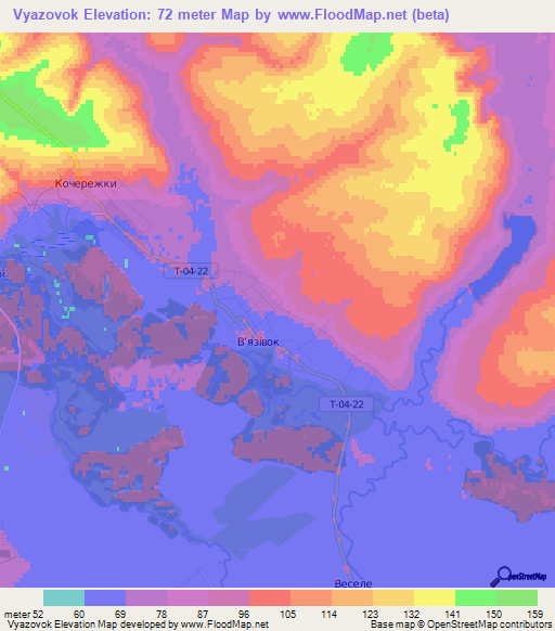 Vyazovok,Ukraine Elevation Map
