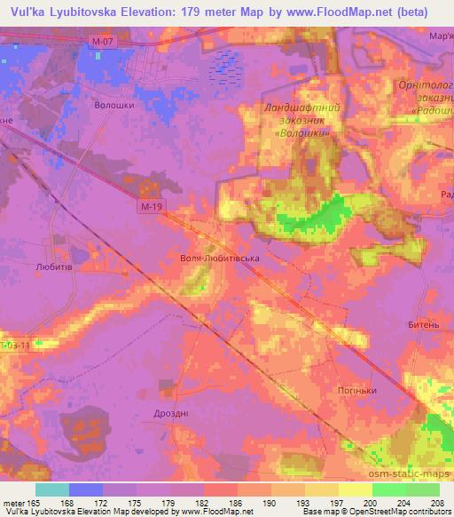Vul'ka Lyubitovska,Ukraine Elevation Map