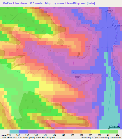 Vul'ka,Ukraine Elevation Map