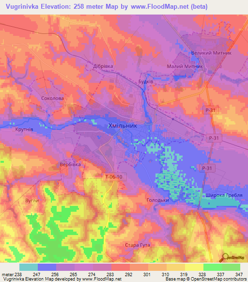 Vugrinivka,Ukraine Elevation Map