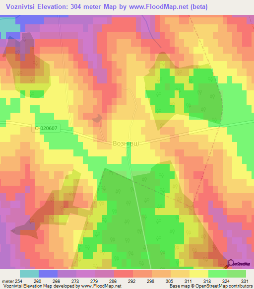 Voznivtsi,Ukraine Elevation Map