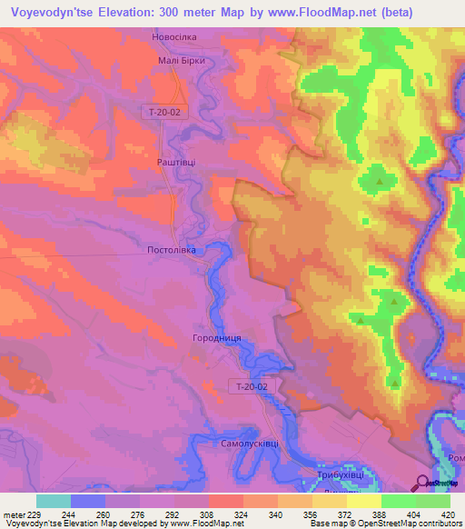 Voyevodyn'tse,Ukraine Elevation Map
