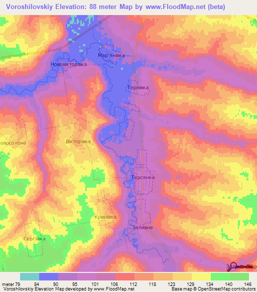 Voroshilovskiy,Ukraine Elevation Map
