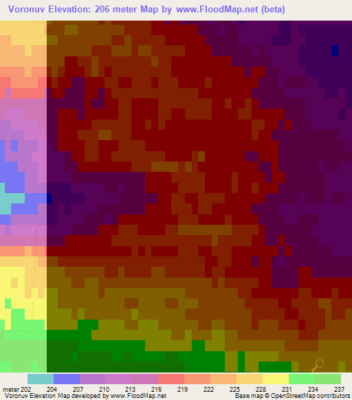 Voronuv,Ukraine Elevation Map