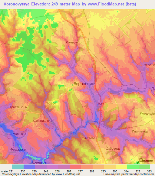 Voronovytsya,Ukraine Elevation Map