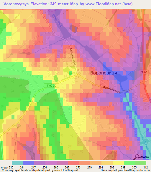 Voronovytsya,Ukraine Elevation Map