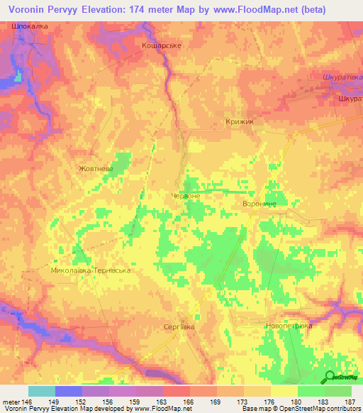 Voronin Pervyy,Ukraine Elevation Map