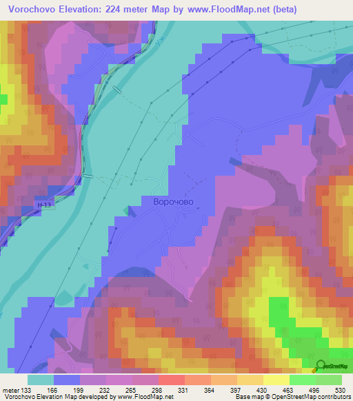 Vorochovo,Ukraine Elevation Map
