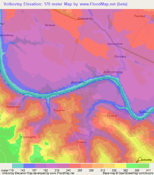 Volkovtsy,Ukraine Elevation Map