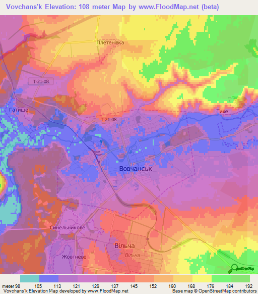 Vovchans'k,Ukraine Elevation Map