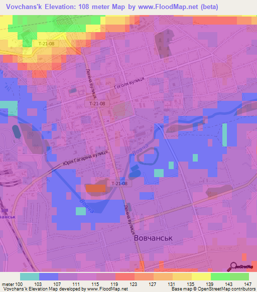 Vovchans'k,Ukraine Elevation Map