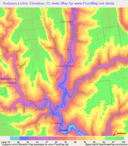 Vodyano-Lorino,Ukraine Elevation Map