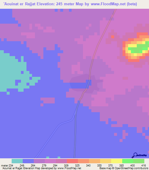'Aouinat er Rajjat,Mauritania Elevation Map