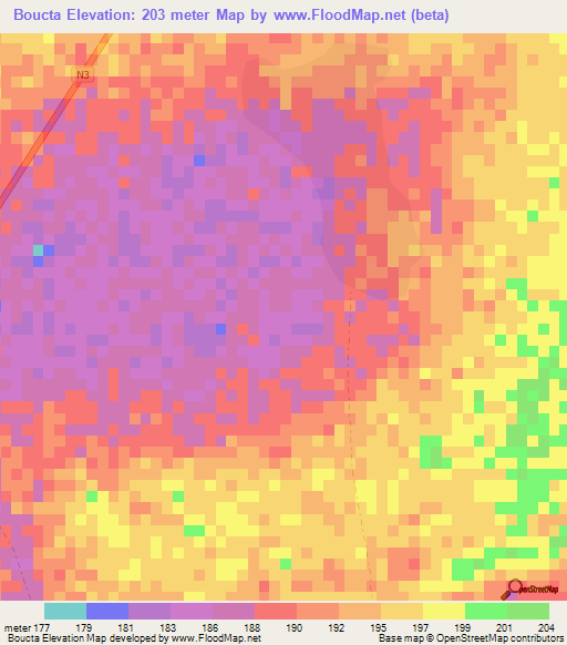 Boucta,Mauritania Elevation Map