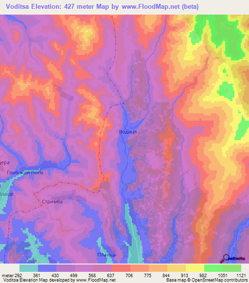 Voditsa,Ukraine Elevation Map