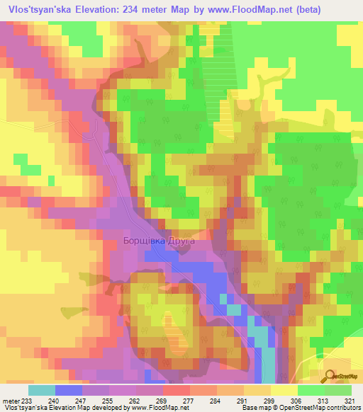 Vlos'tsyan'ska,Ukraine Elevation Map