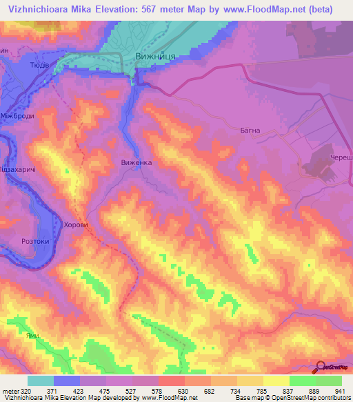 Vizhnichioara Mika,Ukraine Elevation Map