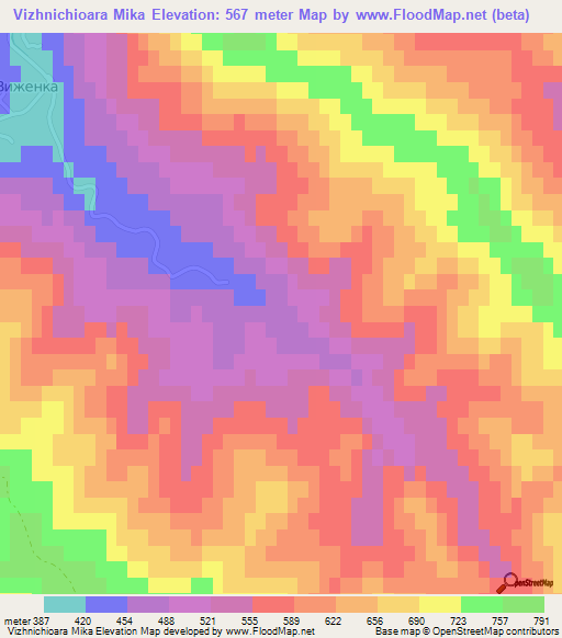 Vizhnichioara Mika,Ukraine Elevation Map