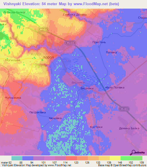 Vishnyaki,Ukraine Elevation Map