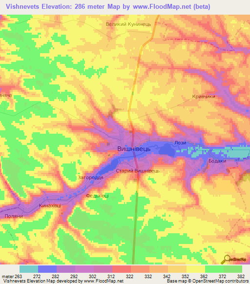 Vishnevets,Ukraine Elevation Map
