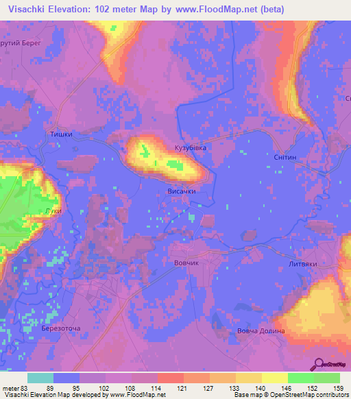 Visachki,Ukraine Elevation Map