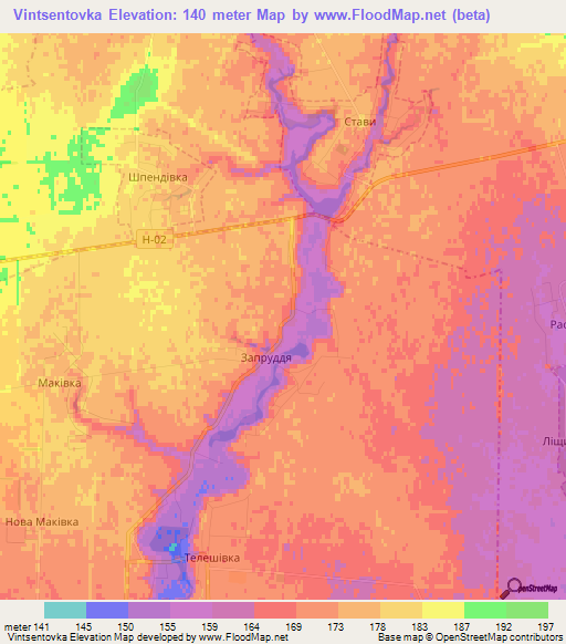 Vintsentovka,Ukraine Elevation Map
