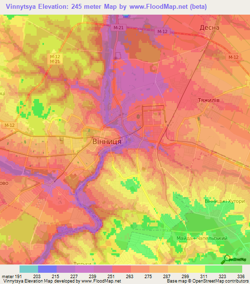 Vinnytsya,Ukraine Elevation Map
