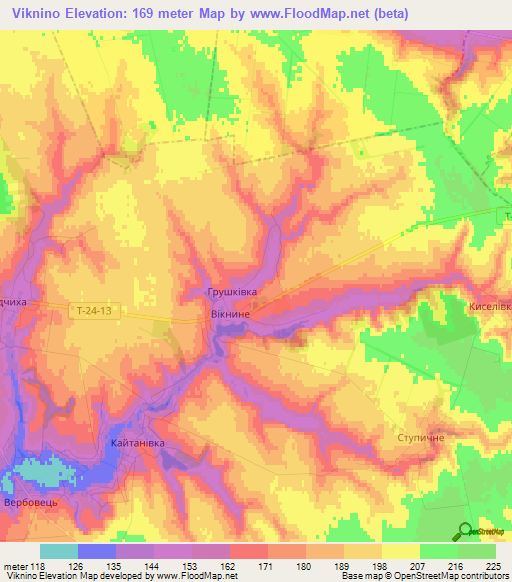 Viknino,Ukraine Elevation Map