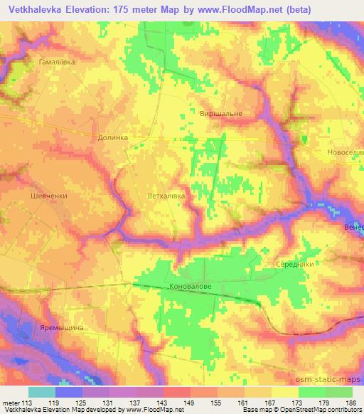 Vetkhalevka,Ukraine Elevation Map