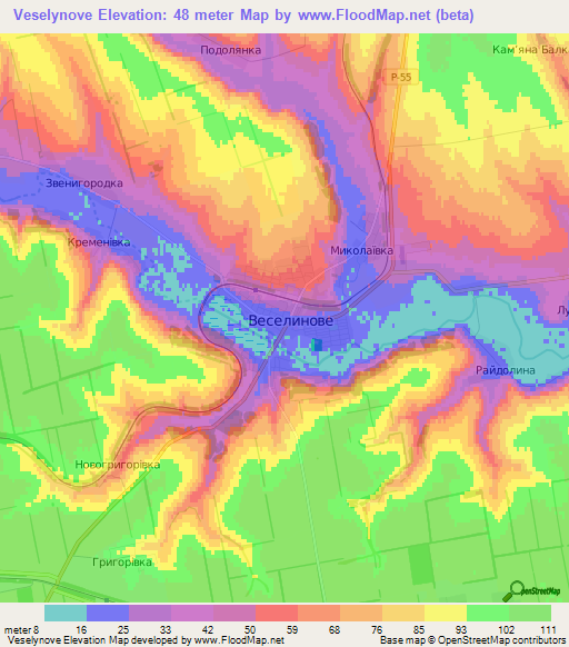 Veselynove,Ukraine Elevation Map