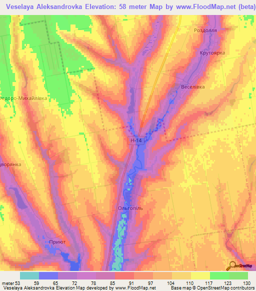 Veselaya Aleksandrovka,Ukraine Elevation Map