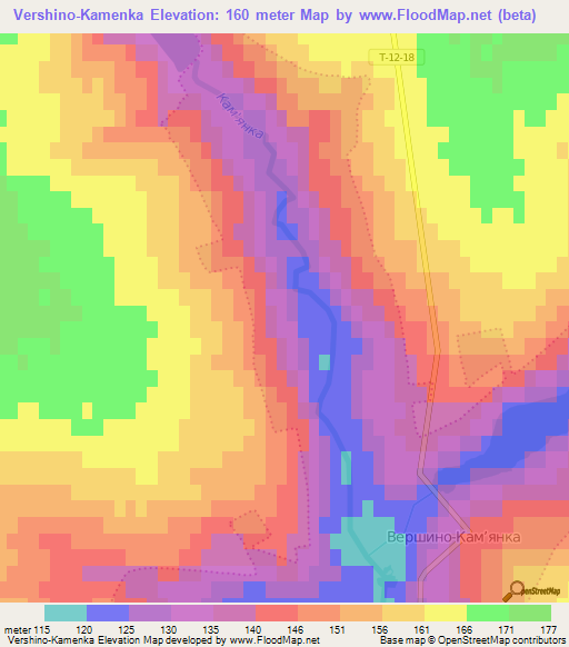 Vershino-Kamenka,Ukraine Elevation Map